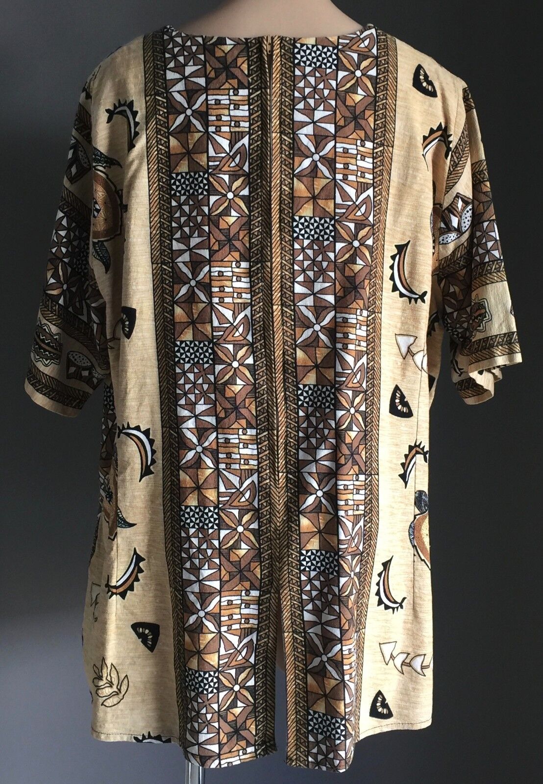 Boho Tribal Print KAFTAN TOP S/S Brown Black & White Blouse Plus Size 22 24