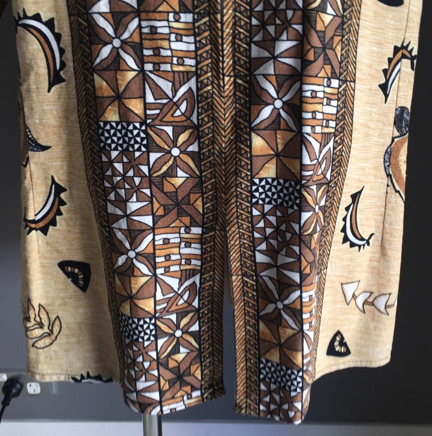 Boho Tribal Print KAFTAN TOP S/S Brown Black & White Blouse Plus Size 22 24
