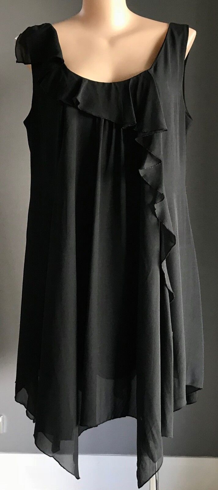 NOW PLUS A-Line Dress Ruffle Handkerchief Hem Black Sleeveless LBD Plus Size 22