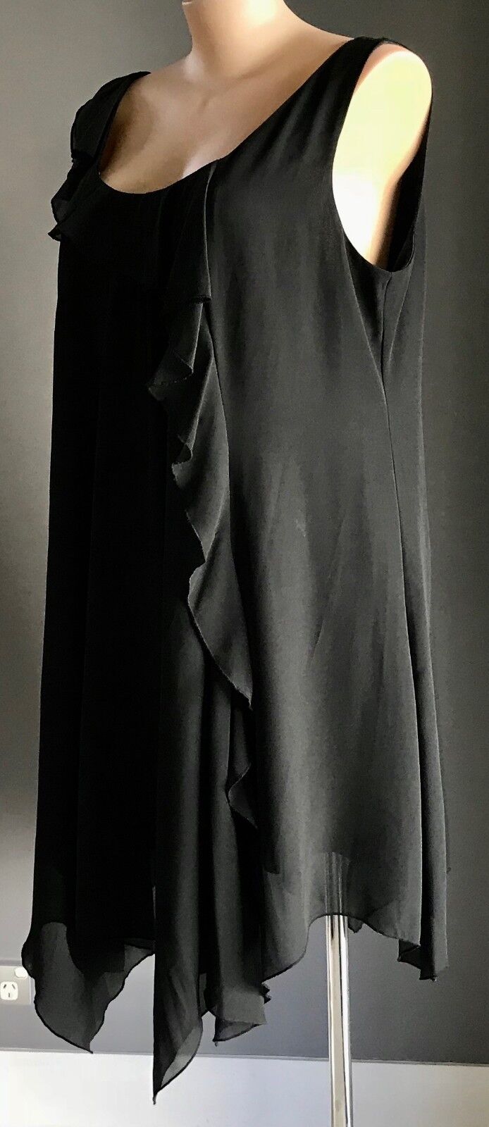 NOW PLUS A-Line Dress Ruffle Handkerchief Hem Black Sleeveless LBD Plus Size 22