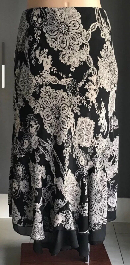 NONI Midi Skirt Brown Taupe Print Godet Style Elastic Waist Plus Size 22 24