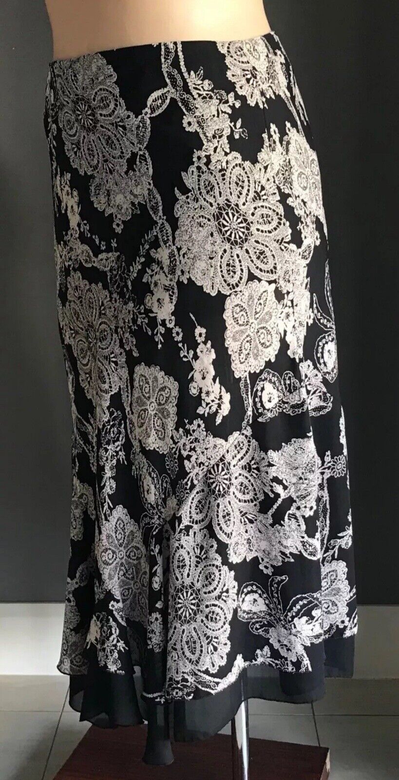 NONI Midi Skirt Brown Taupe Print Godet Style Elastic Waist Plus Size 22 24