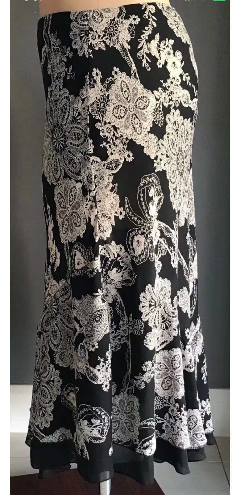 NONI Midi Skirt Brown Taupe Print Godet Style Elastic Waist Plus Size 22 24