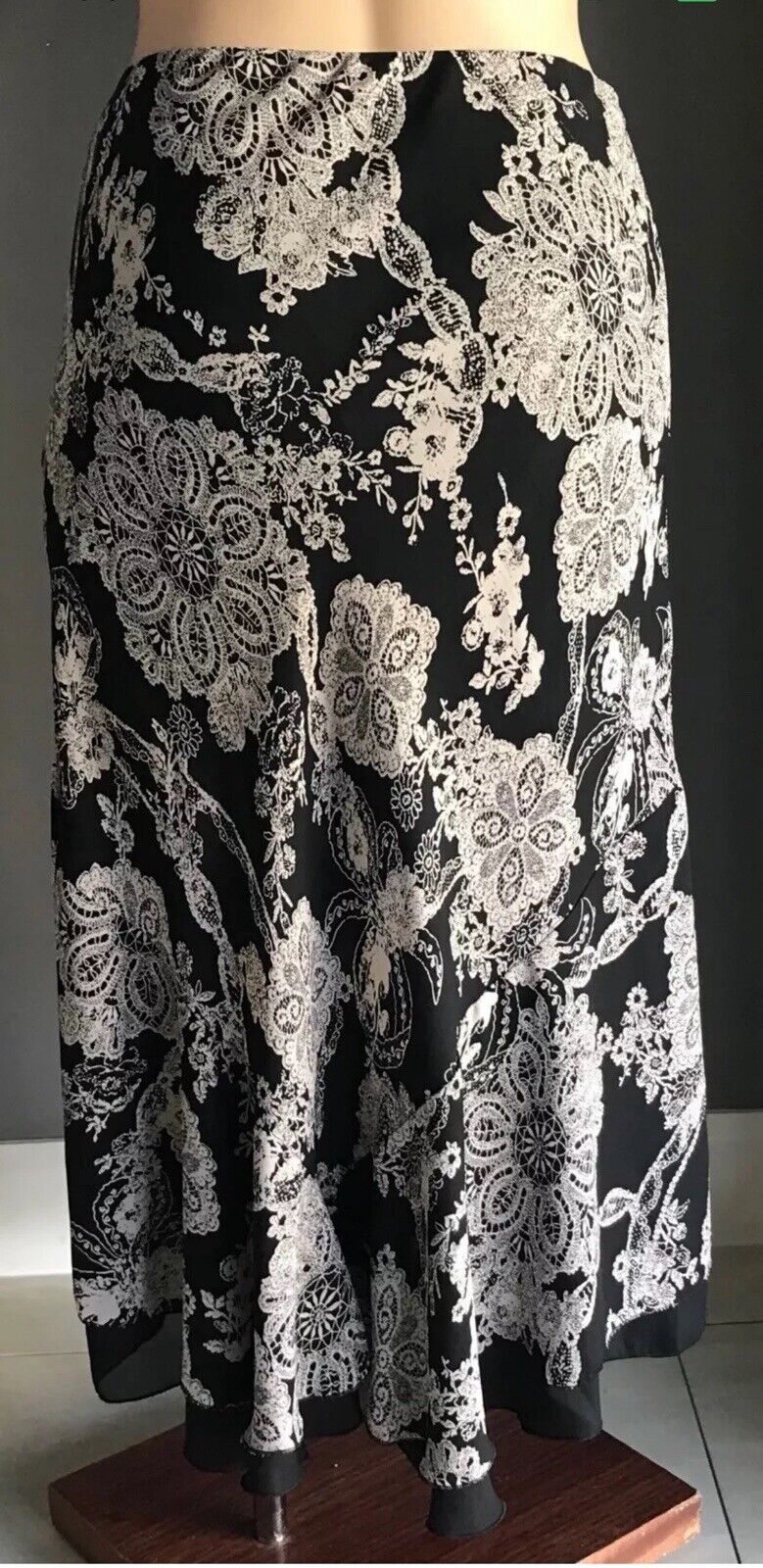 NONI Midi Skirt Brown Taupe Print Godet Style Elastic Waist Plus Size 22 24
