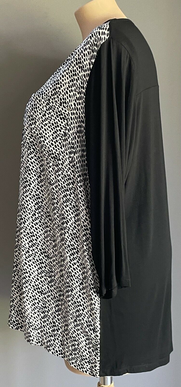 AUTOGRAPH Top 1/4 Zip Blouse White w Black Spot Print 3/4 Sleeve Plus Sz 22 NEW