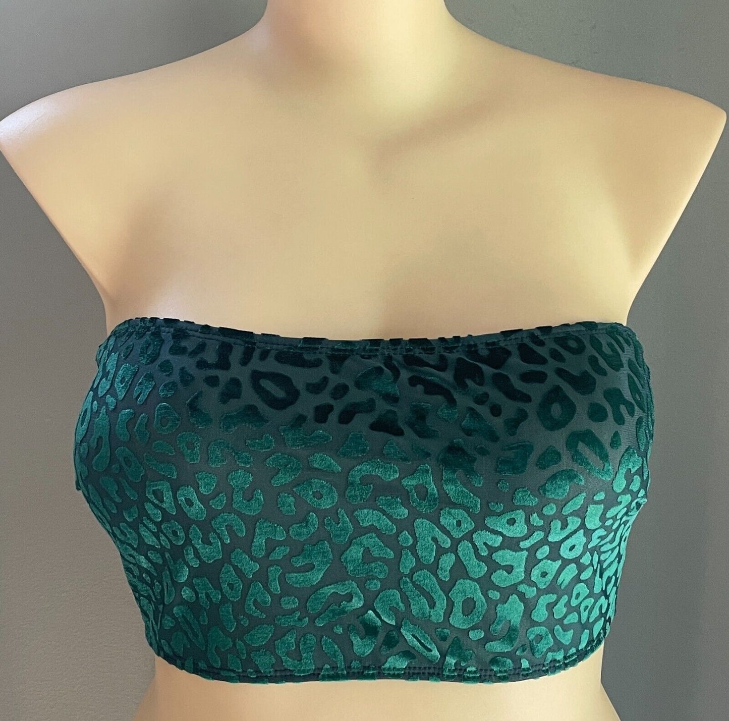 Bandeau Top Emerald Green Leopard Print Strapless Plus Sze 3XL 22 Burnout Velour