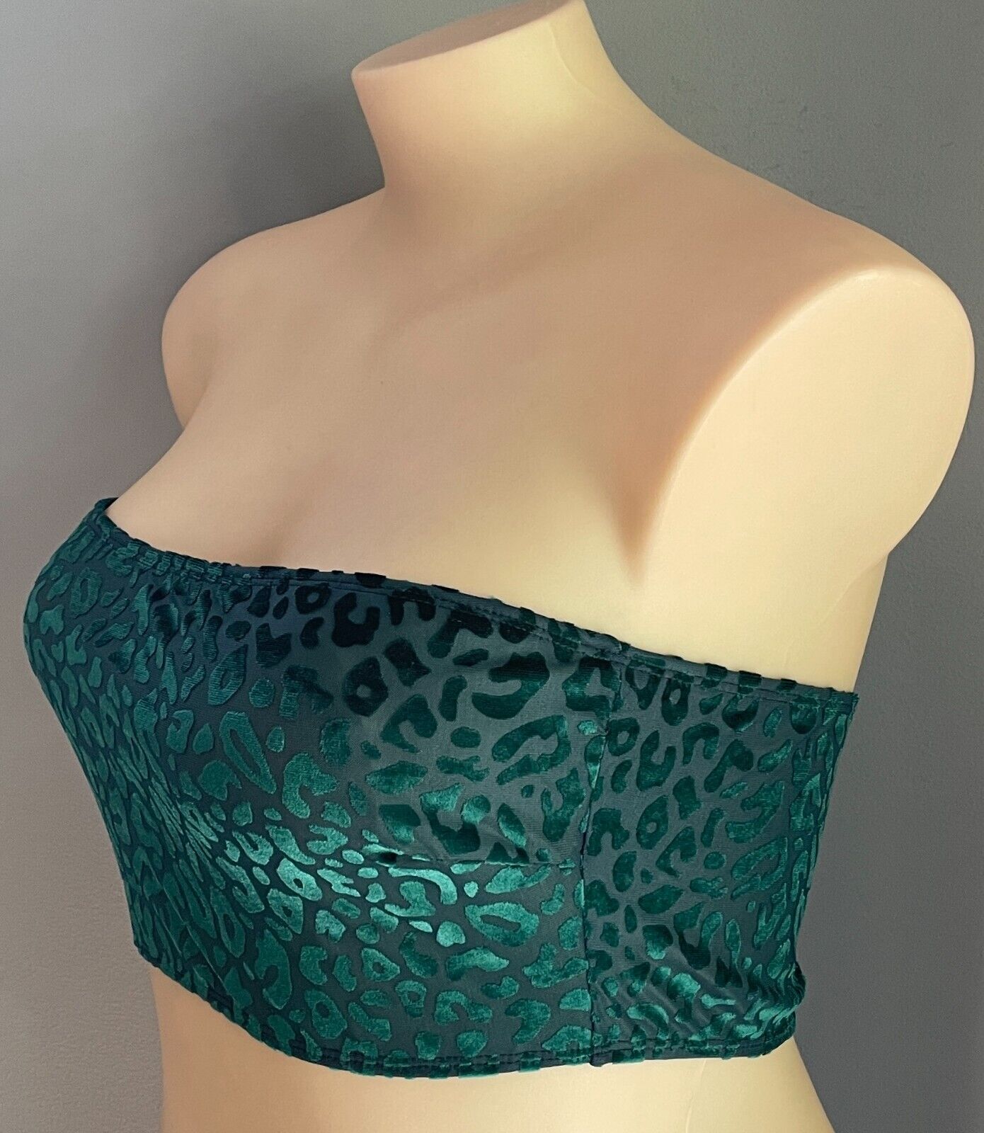 Bandeau Top Emerald Green Leopard Print Strapless Plus Sze 3XL 22 Burnout Velour