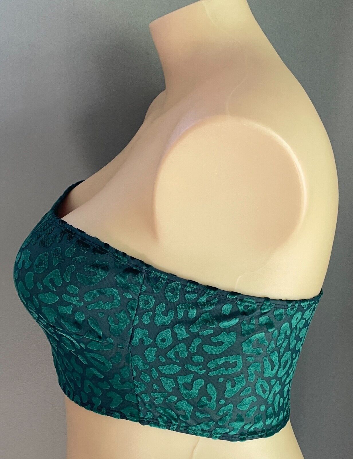 Bandeau Top Emerald Green Leopard Print Strapless Plus Sze 3XL 22 Burnout Velour