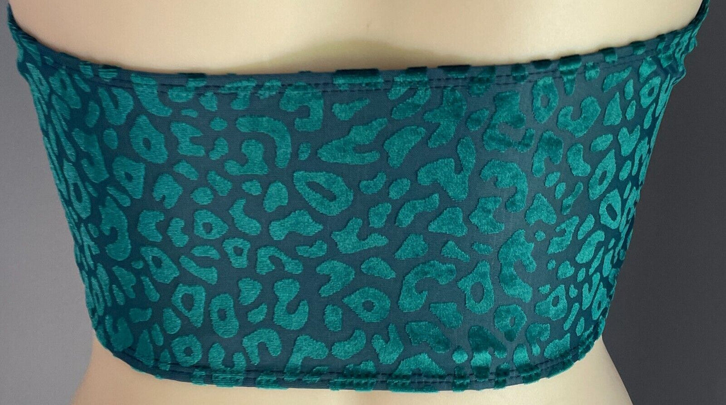 Bandeau Top Emerald Green Leopard Print Strapless Plus Sze 3XL 22 Burnout Velour