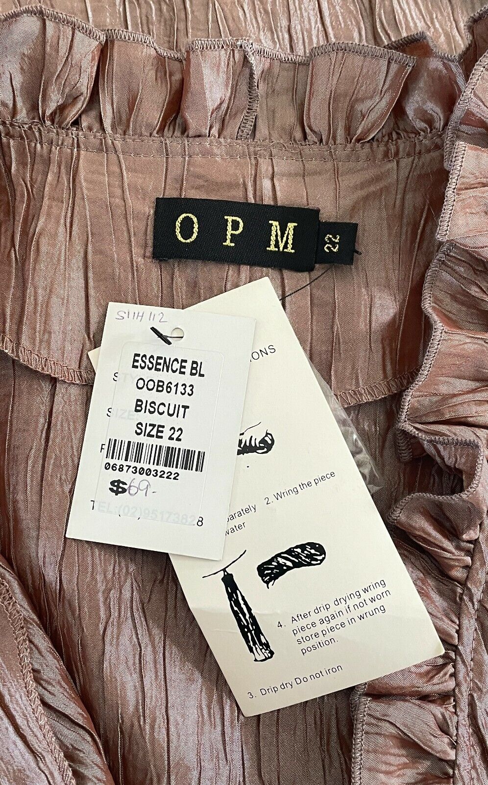 OPM Iridescent "Biscuit" Brown Crinkle Crease Cap Sleeve Blouse Plus Size 22 NEW
