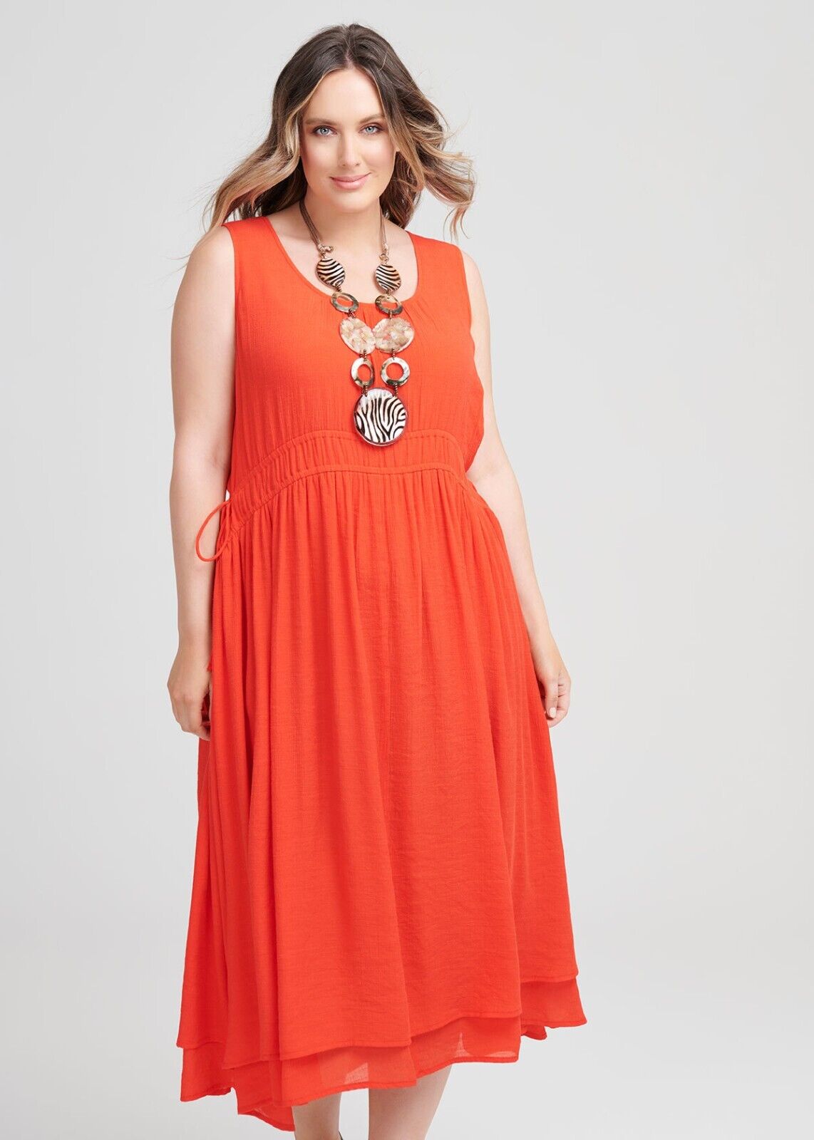 VIRTUELLE TAKING SHAPE TS Sun Blazing Midi Dress Orange Africa Calling Sz 20 NEW