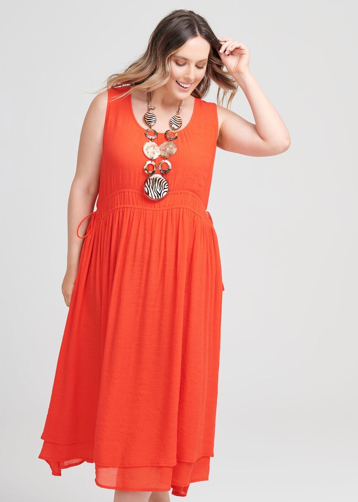 VIRTUELLE TAKING SHAPE TS Sun Blazing Midi Dress Orange Africa Calling Sz 20 NEW