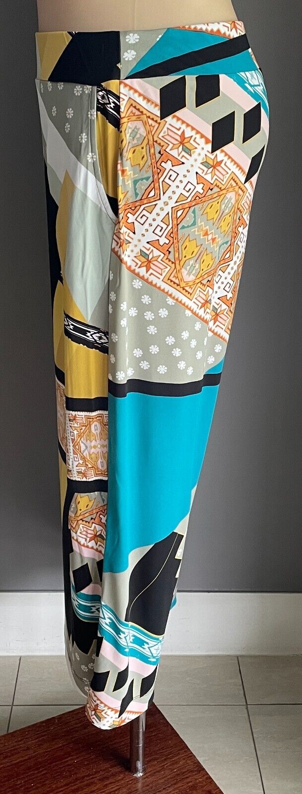 TS Lounge Pants Colourful "Aztec" Print Elastic Waist Stretch Wide Leg Sz 24 NEW