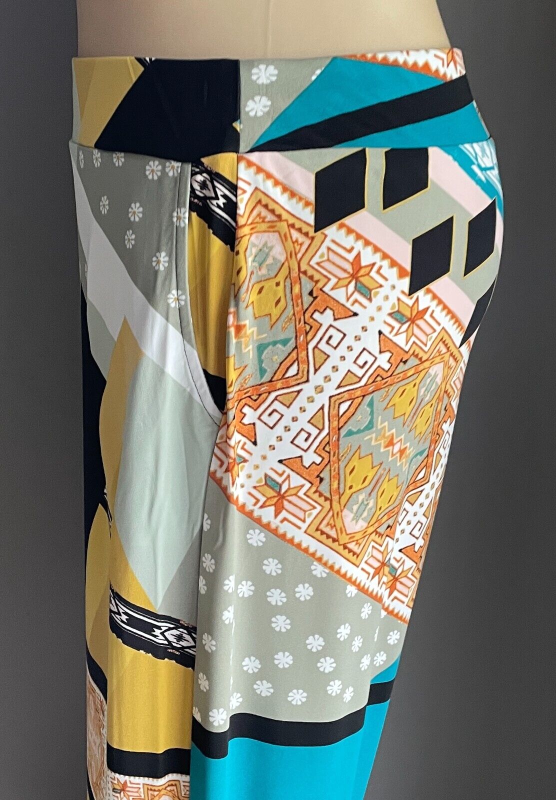 TS Lounge Pants Colourful "Aztec" Print Elastic Waist Stretch Wide Leg Sz 24 NEW