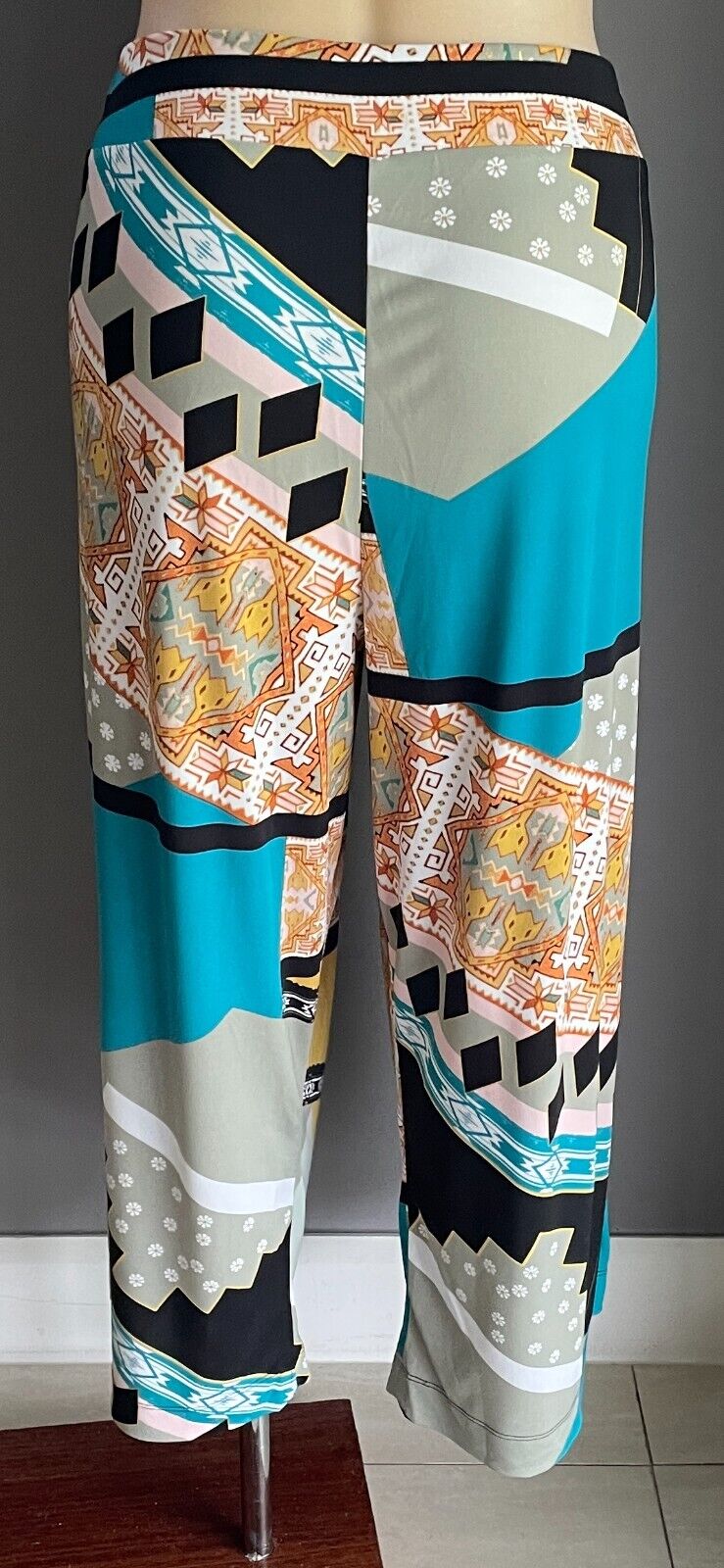 TS Lounge Pants Colourful "Aztec" Print Elastic Waist Stretch Wide Leg Sz 24 NEW