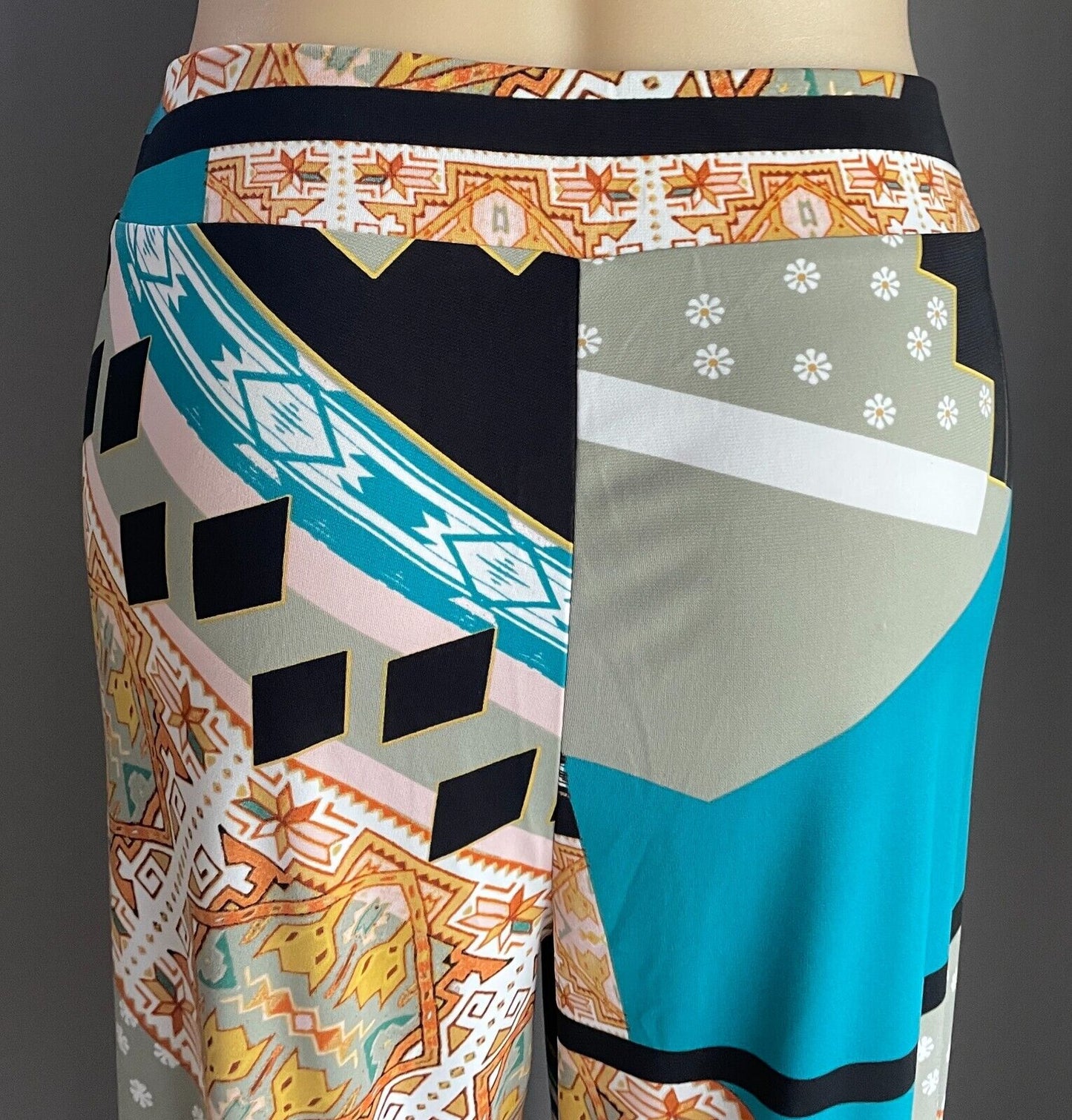 TS Lounge Pants Colourful "Aztec" Print Elastic Waist Stretch Wide Leg Sz 24 NEW