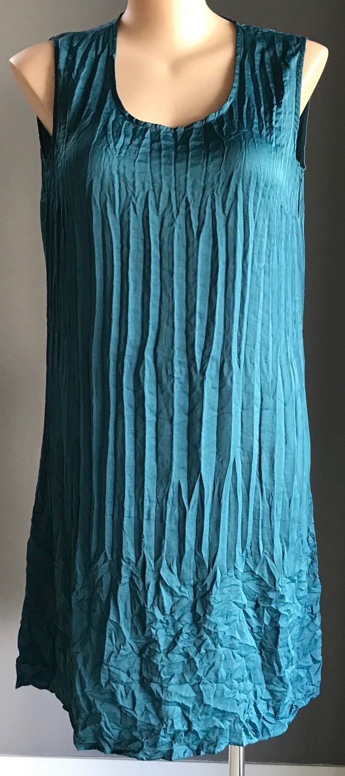 TAKING SHAPE TS Tunic Dress Teal Green Sleeveless Crinkle Pleat Size 14 NEW