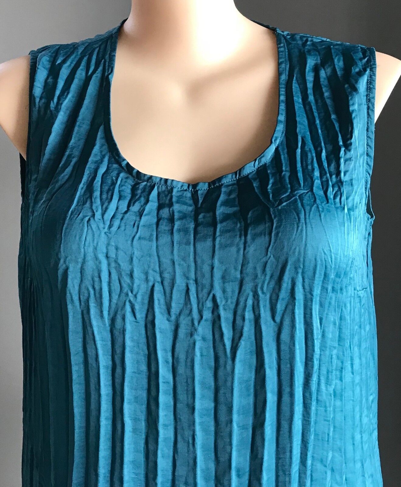 TAKING SHAPE TS Tunic Dress Teal Green Sleeveless Crinkle Pleat Size 14 NEW