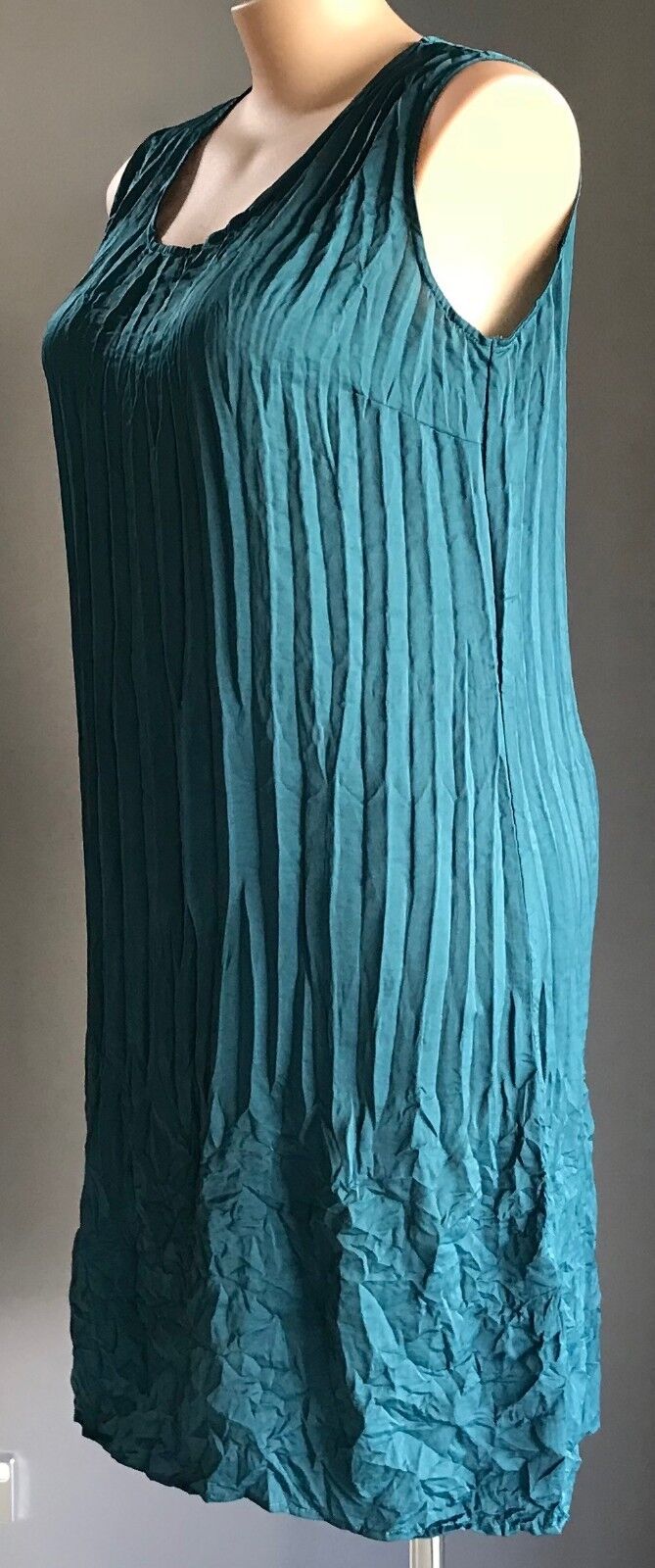 TAKING SHAPE TS Tunic Dress Teal Green Sleeveless Crinkle Pleat Size 14 NEW