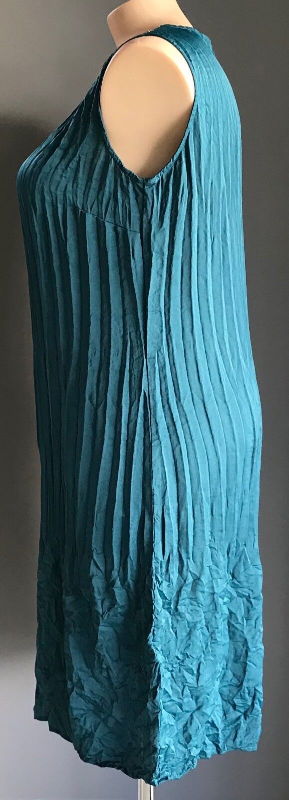 TAKING SHAPE TS Tunic Dress Teal Green Sleeveless Crinkle Pleat Size 14 NEW