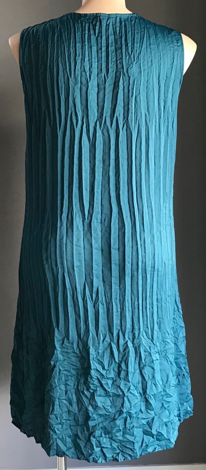 TAKING SHAPE TS Tunic Dress Teal Green Sleeveless Crinkle Pleat Size 14 NEW
