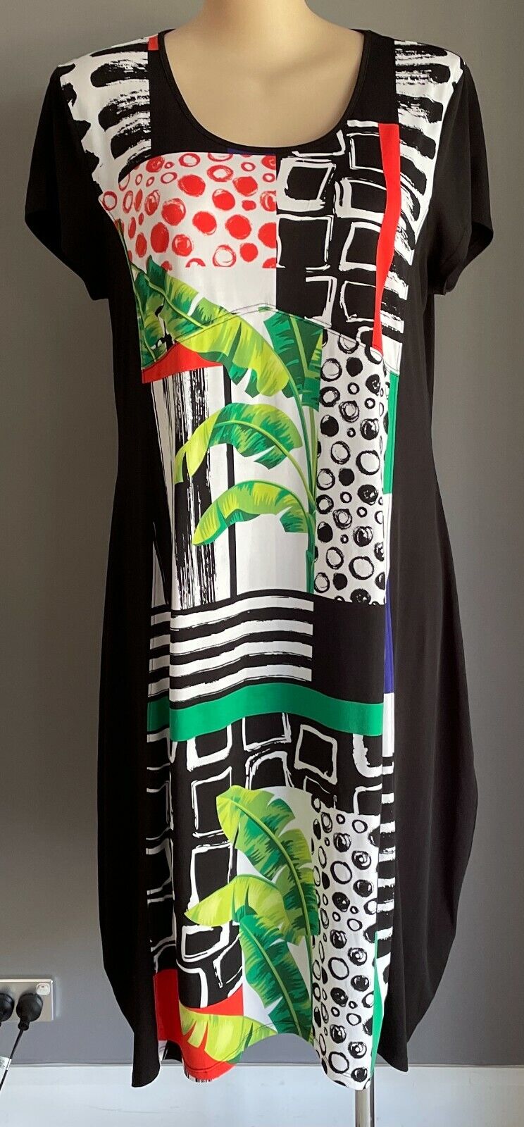 TAKING SHAPE TS Dress Multi Colour Print Cap Sleeve A-Line Style Jersey Size 18