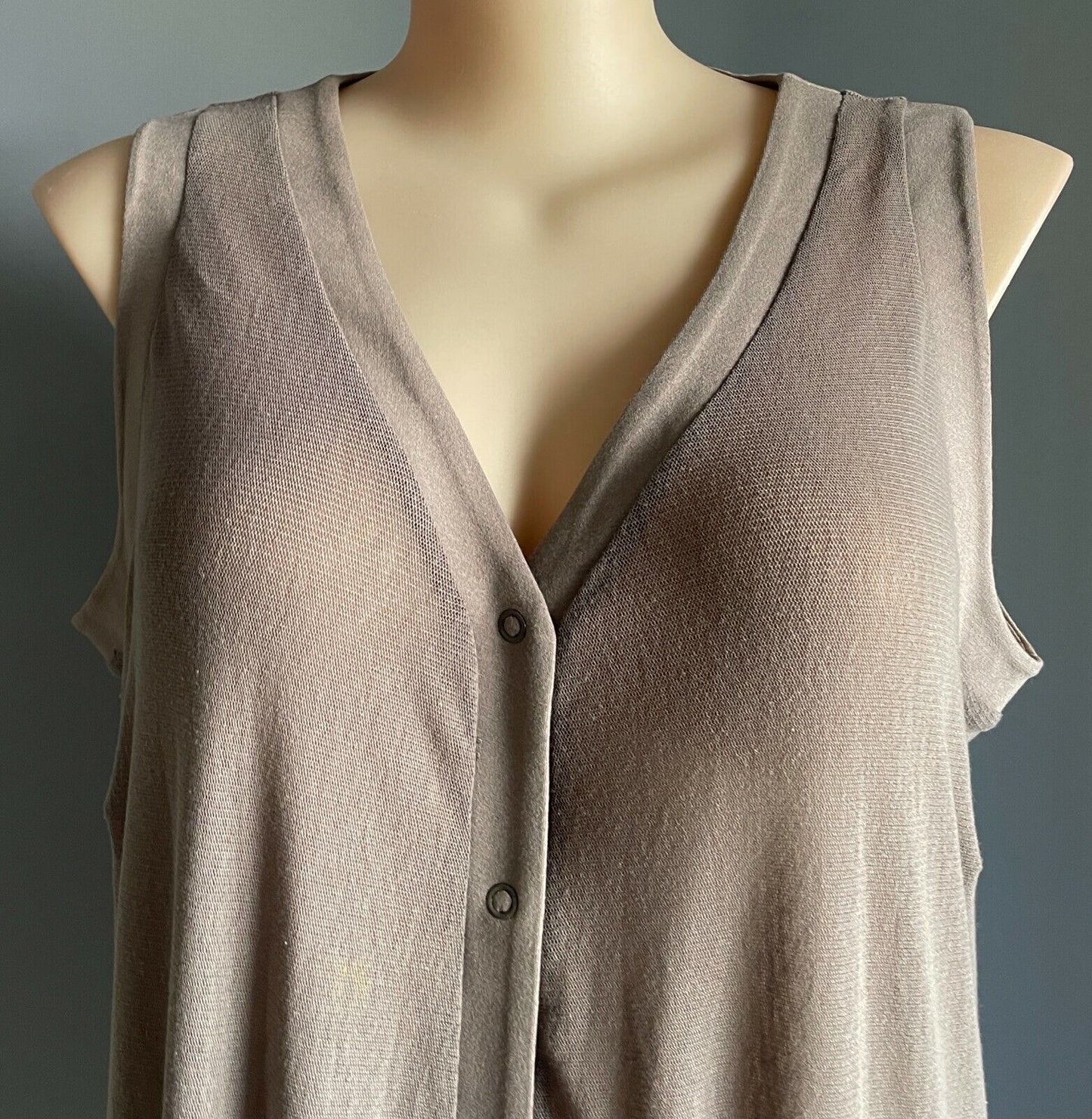 TAKING SHAPE TS Long Cardigan Stud Button Brown Sleeveless Stretch Net Plus Sz M