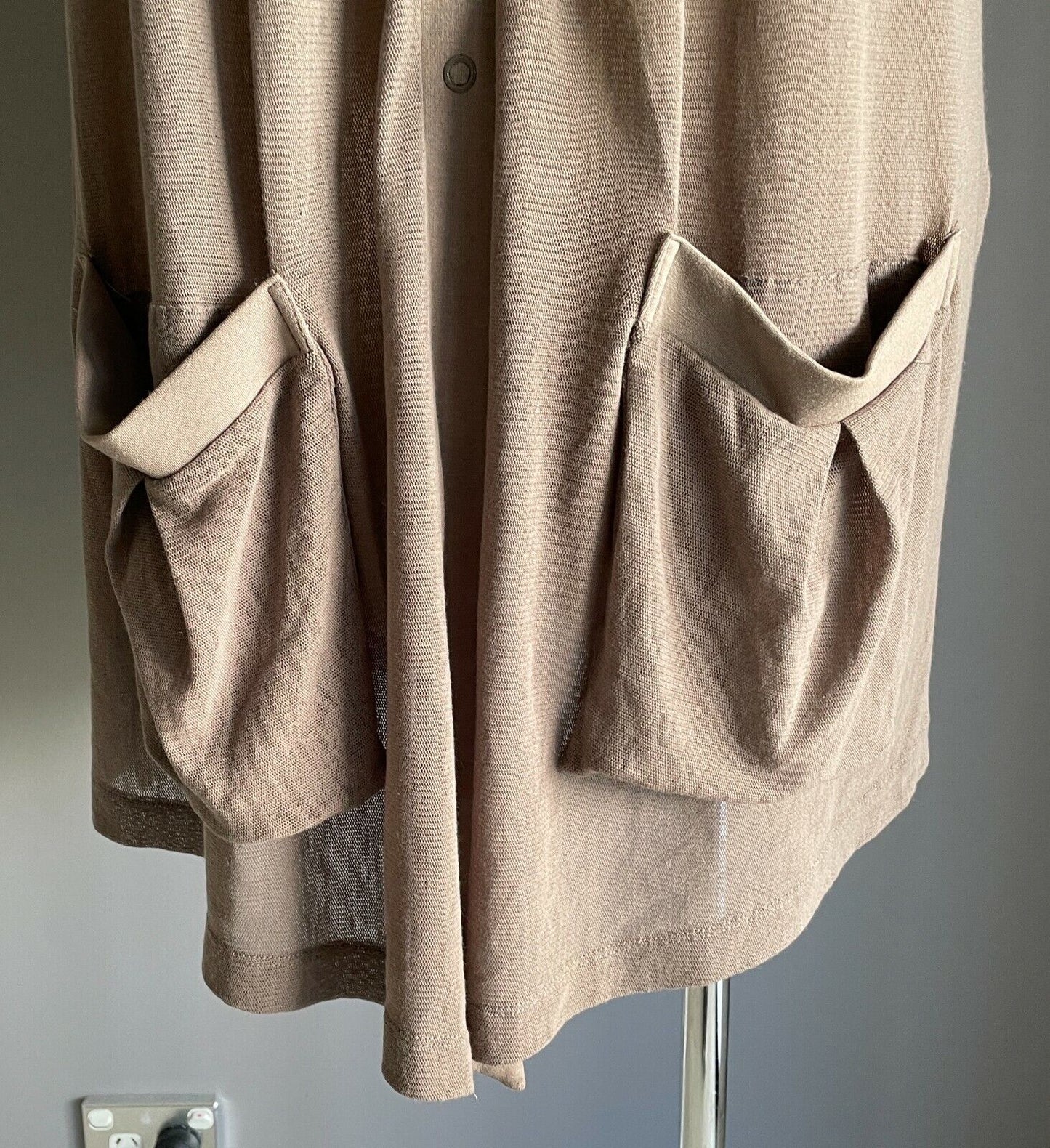 TAKING SHAPE TS Long Cardigan Stud Button Brown Sleeveless Stretch Net Plus Sz M