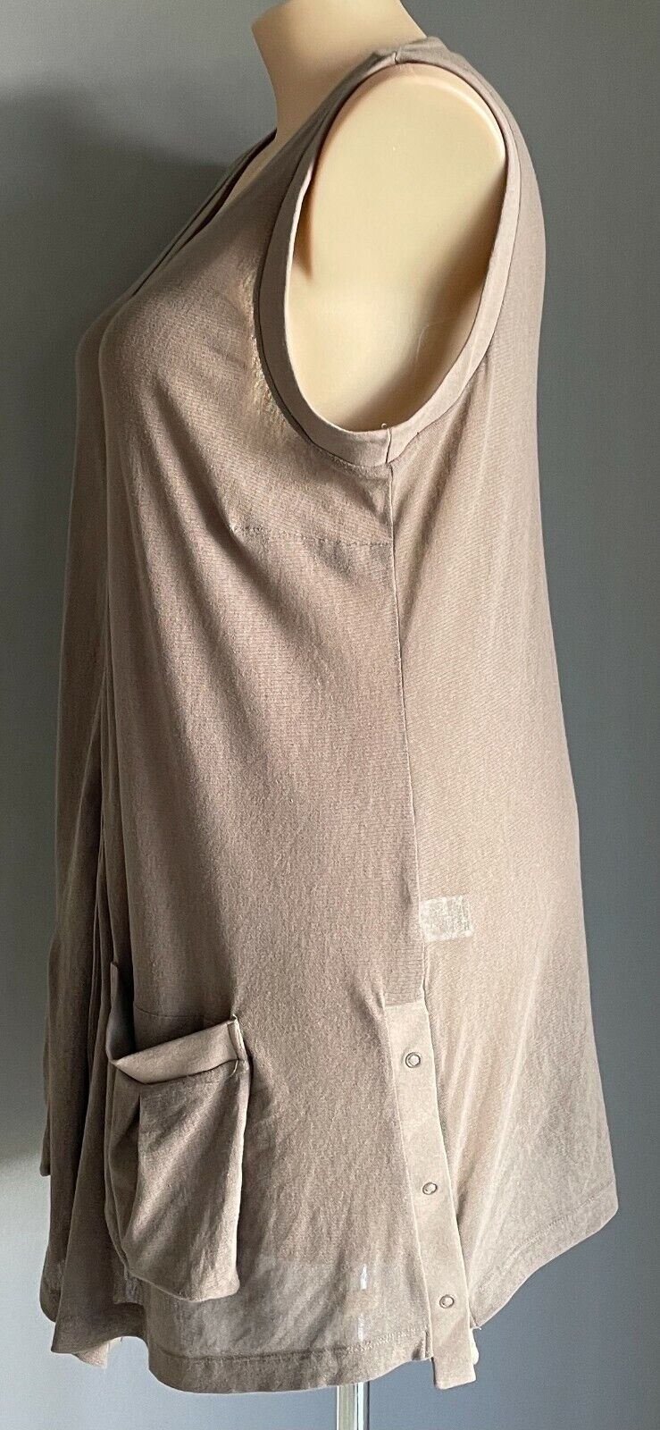 TAKING SHAPE TS Long Cardigan Stud Button Brown Sleeveless Stretch Net Plus Sz M