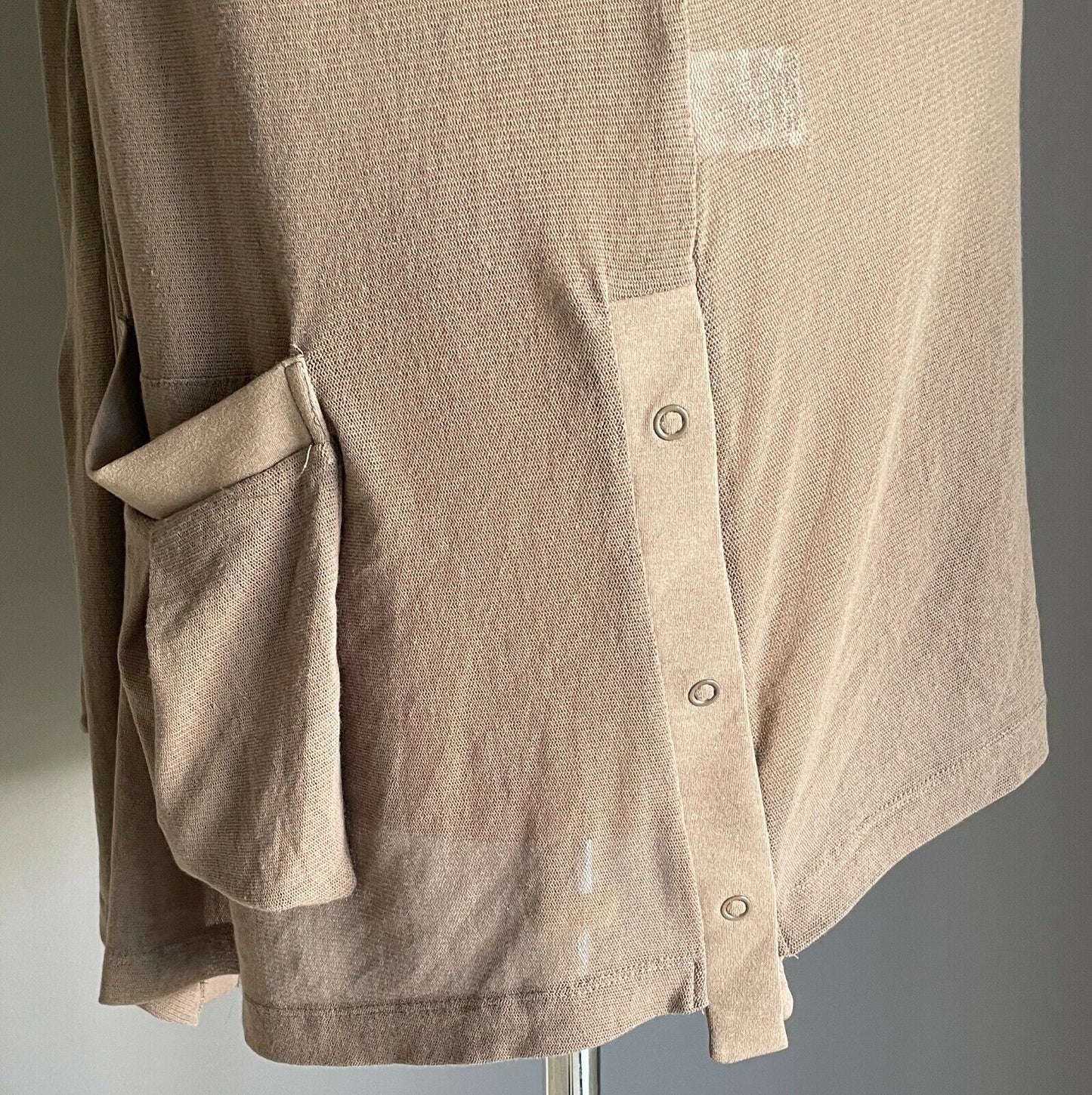 TAKING SHAPE TS Long Cardigan Stud Button Brown Sleeveless Stretch Net Plus Sz M