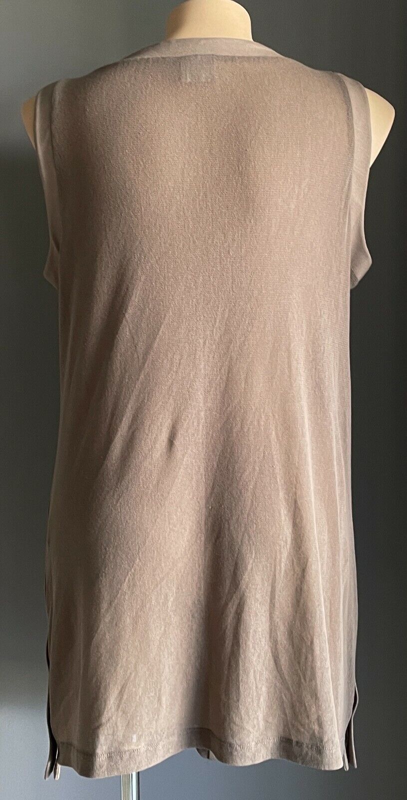 TAKING SHAPE TS Long Cardigan Stud Button Brown Sleeveless Stretch Net Plus Sz M