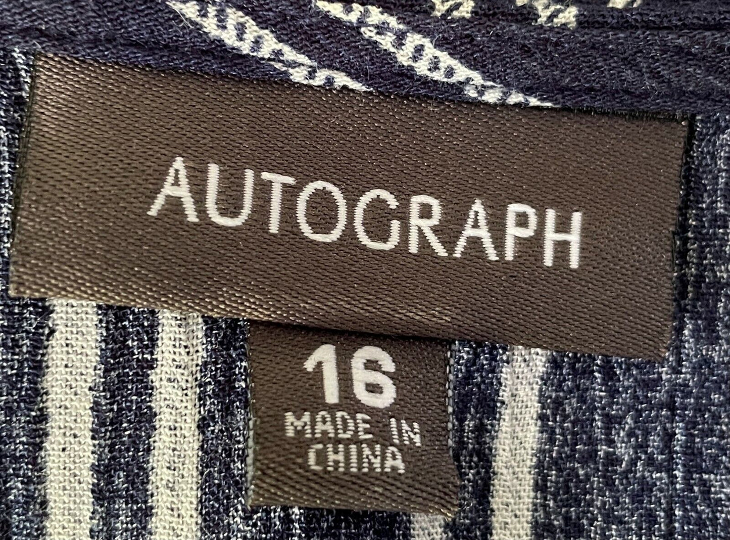 AUTOGRAPH Dress Midi Navy & White Stripe Short Sleeve Wrap Elastic Waist Size 16