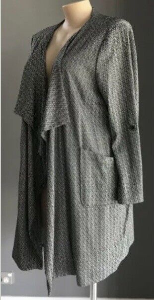 AUTOGRAPH Jacket Drape Open Grey & Black Herringbone Fabric Long Sleeve Size 16