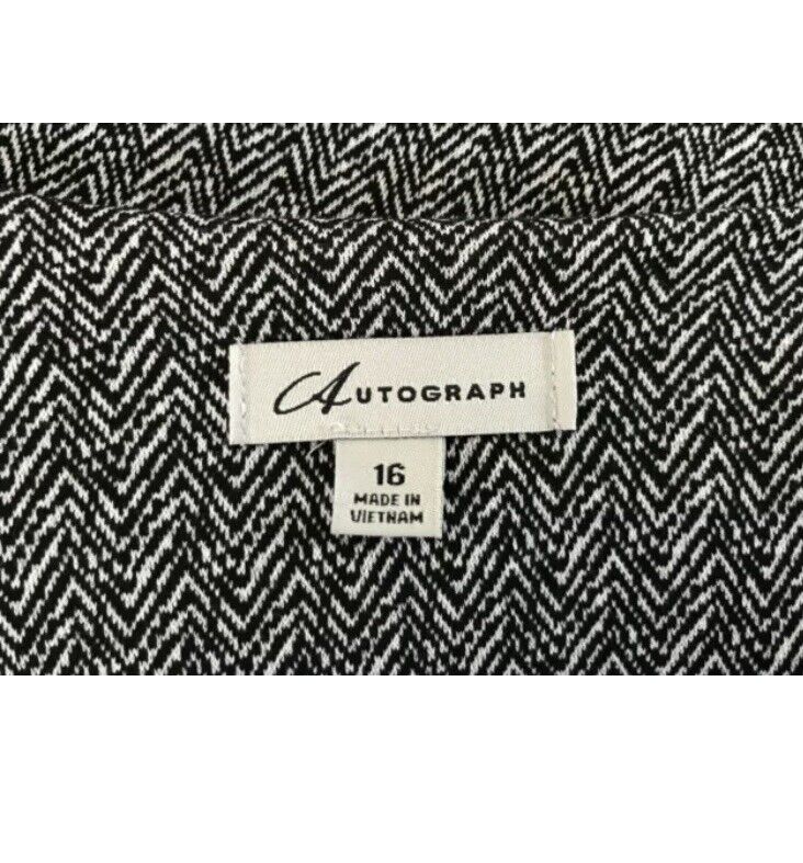 AUTOGRAPH Jacket Drape Open Grey & Black Herringbone Fabric Long Sleeve Size 16
