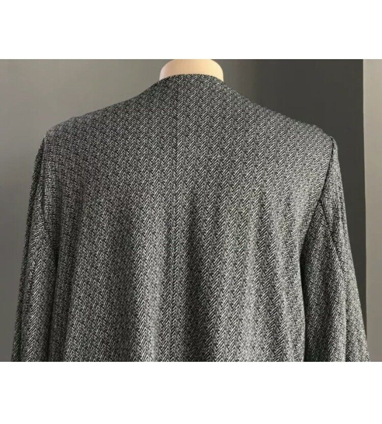 AUTOGRAPH Jacket Drape Open Grey & Black Herringbone Fabric Long Sleeve Size 16