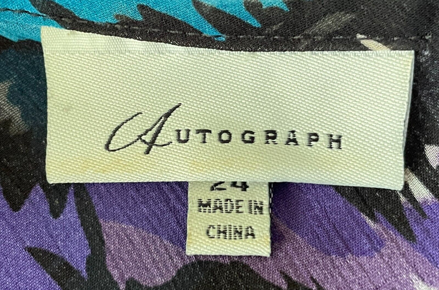 AUTOGRAPH Top Semi Sheer Purple Blue Black White Brooch Cowl Neck Blouse Size 24