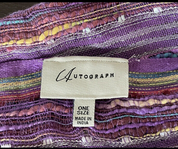 AUTOGRAPH Fringed Scarf Purple MultiColoured Metallic Cotton Rectangle 184x46cm