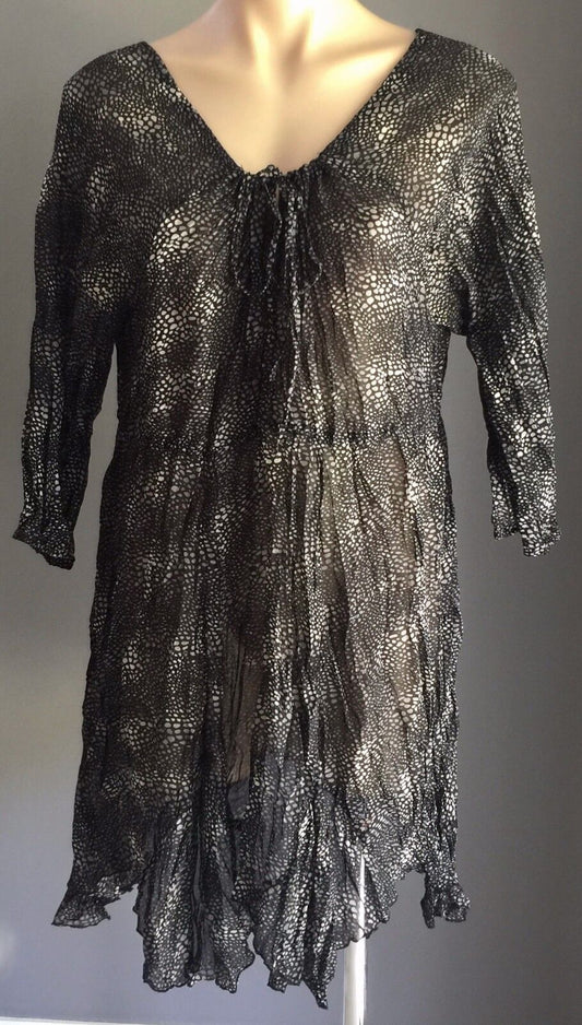AUTOGRAPH Top Peasant Semi Sheer Black & Grey 3/4 Sleeve Plus Size 16 Retro NEW