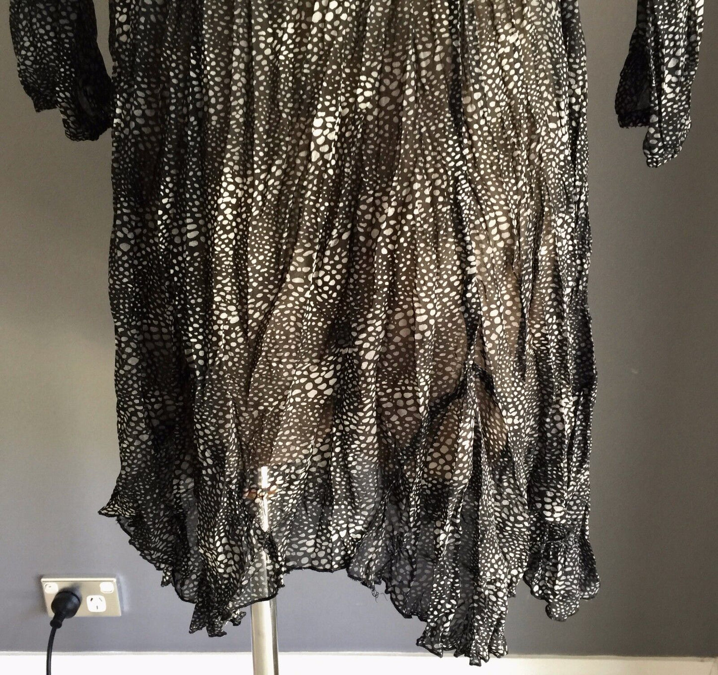 AUTOGRAPH Top Peasant Semi Sheer Black & Grey 3/4 Sleeve Plus Size 16 Retro NEW
