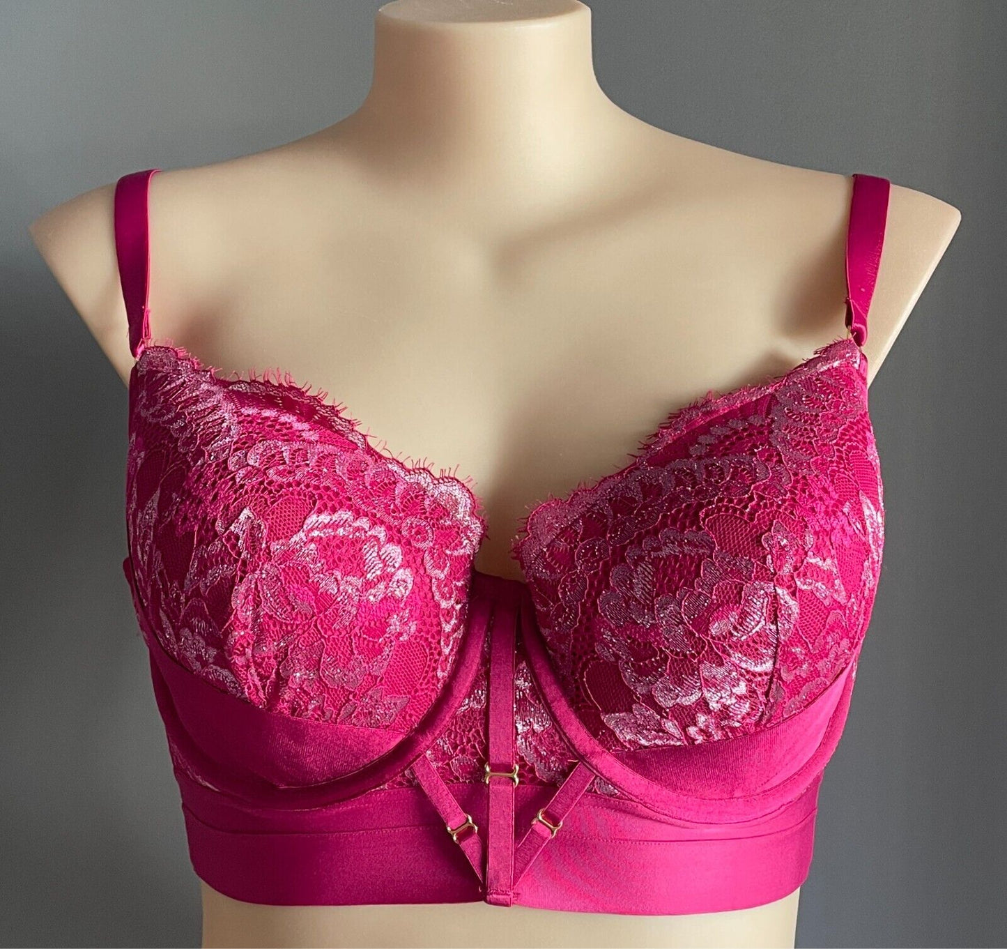 CITY CHIC Alexis Contour Longline Bra Garnet Size 20D Lace Trim Underwire NEW
