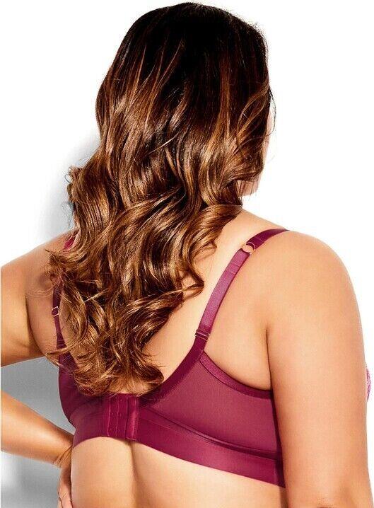 CITY CHIC Alexis Contour Longline Bra Garnet Size 20D Lace Trim Underwire NEW