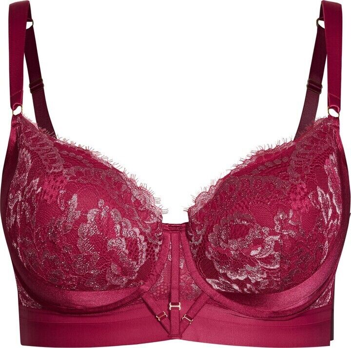 CITY CHIC Alexis Contour Longline Bra Garnet Size 20D Lace Trim Underwire NEW