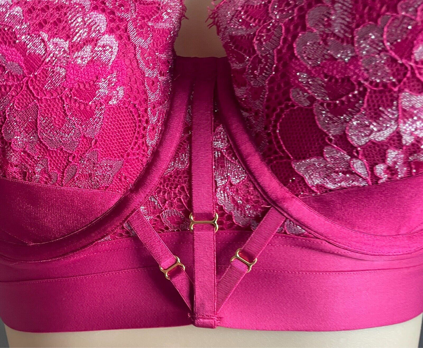 CITY CHIC Alexis Contour Longline Bra Garnet Size 20D Lace Trim Underwire NEW