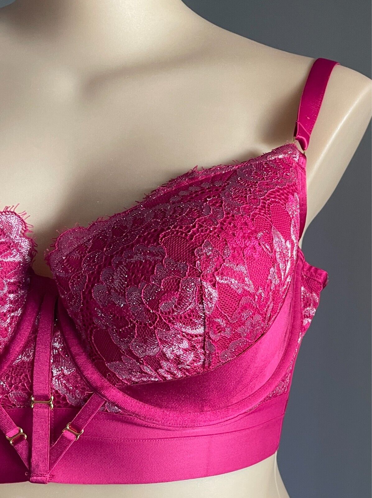 CITY CHIC Alexis Contour Longline Bra Garnet Size 20D Lace Trim Underwire NEW