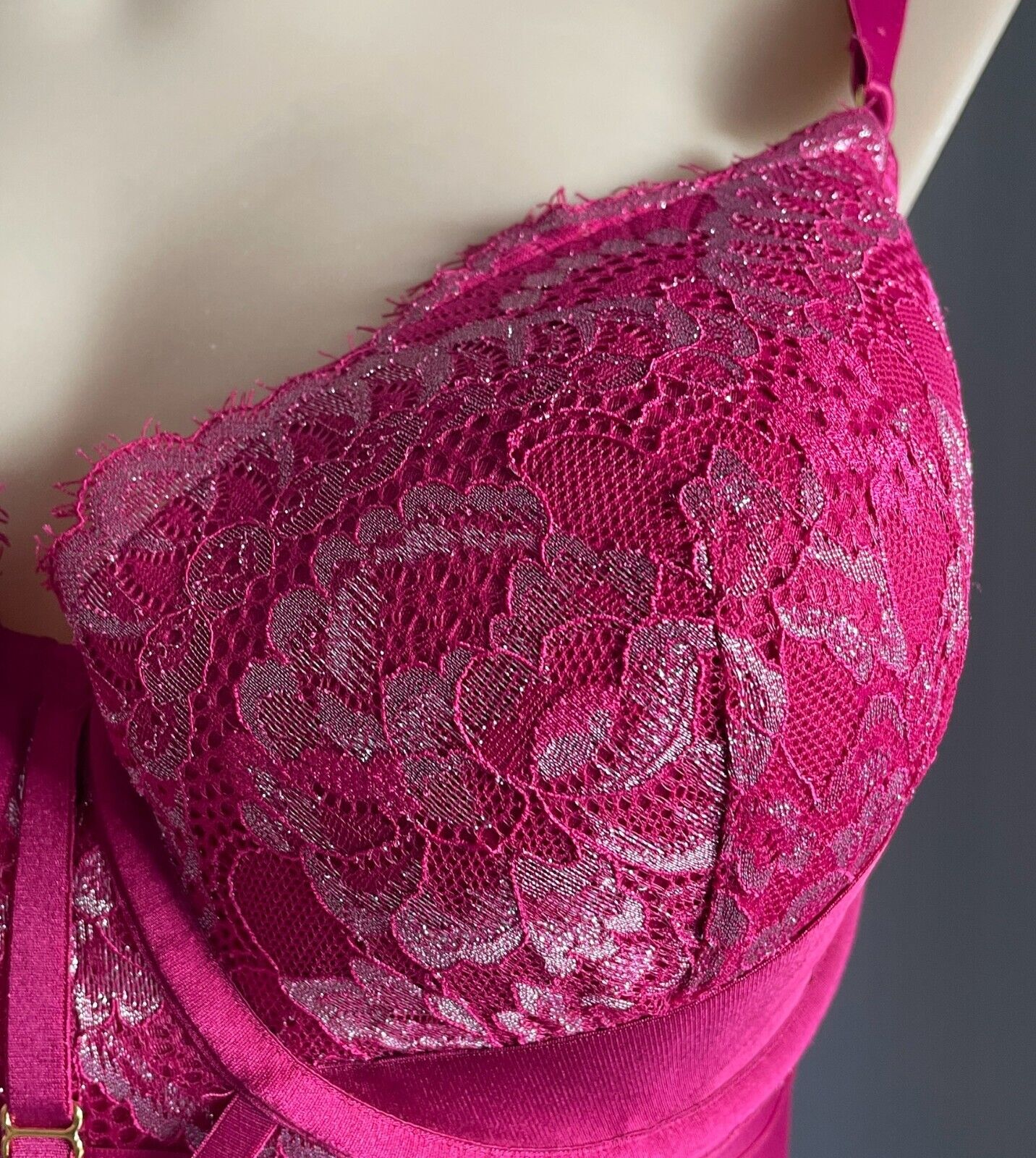 CITY CHIC Alexis Contour Longline Bra Garnet Size 20D Lace Trim Underwire NEW