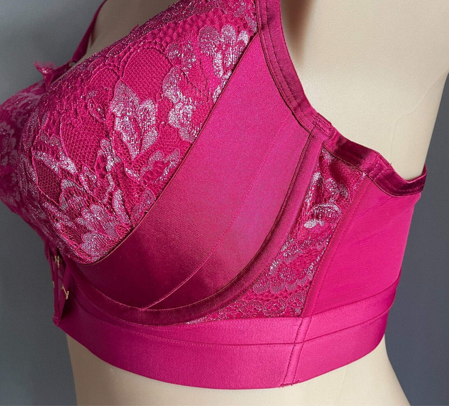 CITY CHIC Alexis Contour Longline Bra Garnet Size 20D Lace Trim Underwire NEW