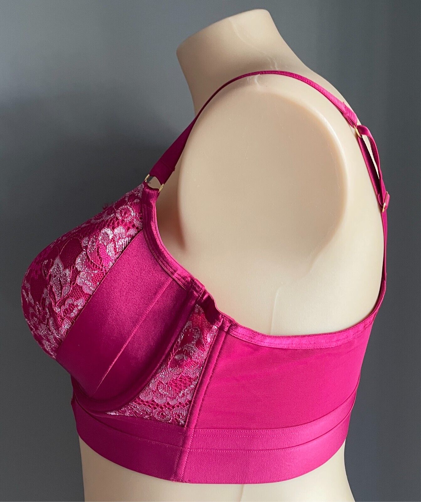 CITY CHIC Alexis Contour Longline Bra Garnet Size 20D Lace Trim Underwire NEW