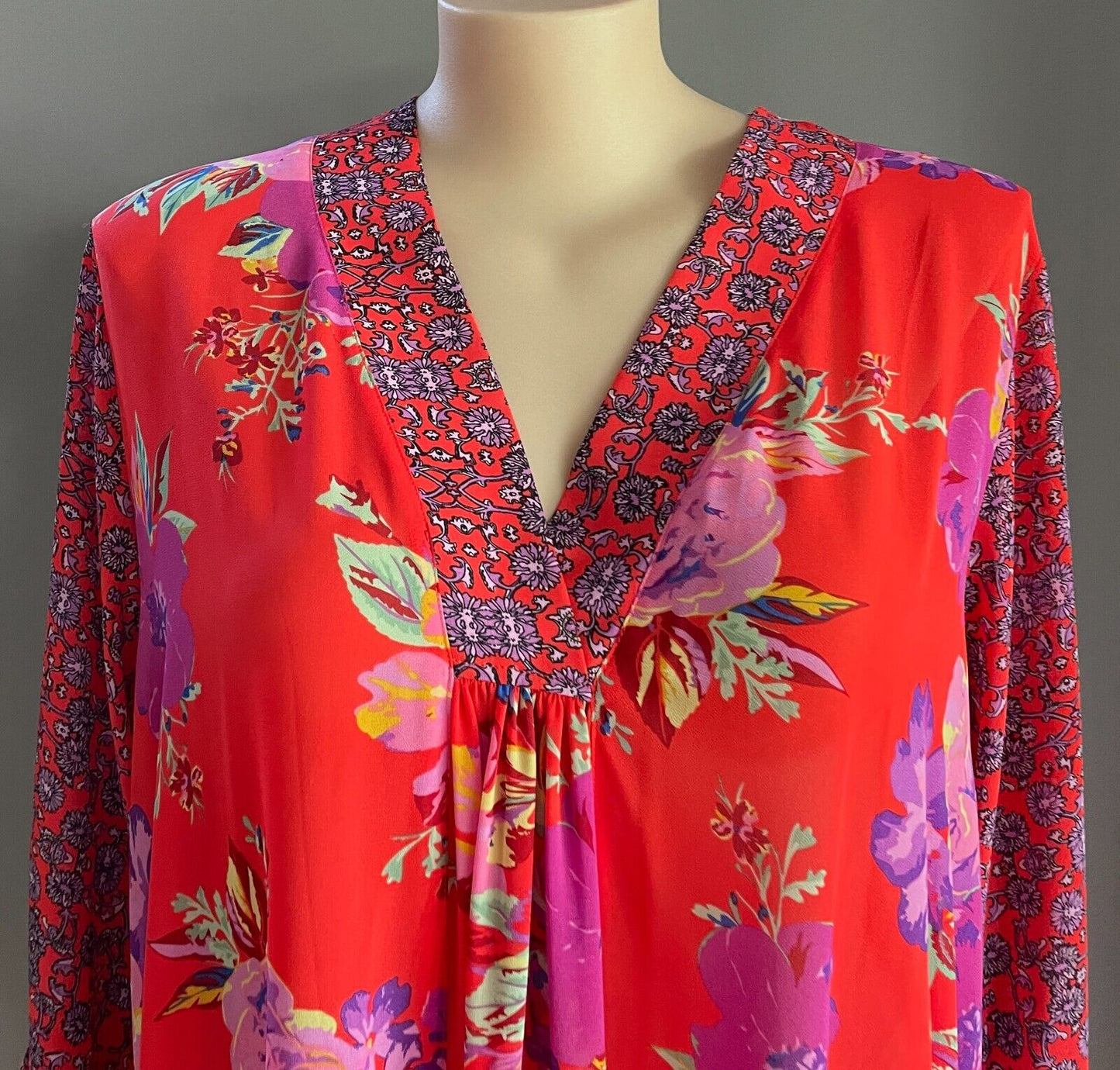 SARA Hi Low Top Bright Orange Floral Print 3/4 Ruffle Sleeve Blouse Plus Size 24