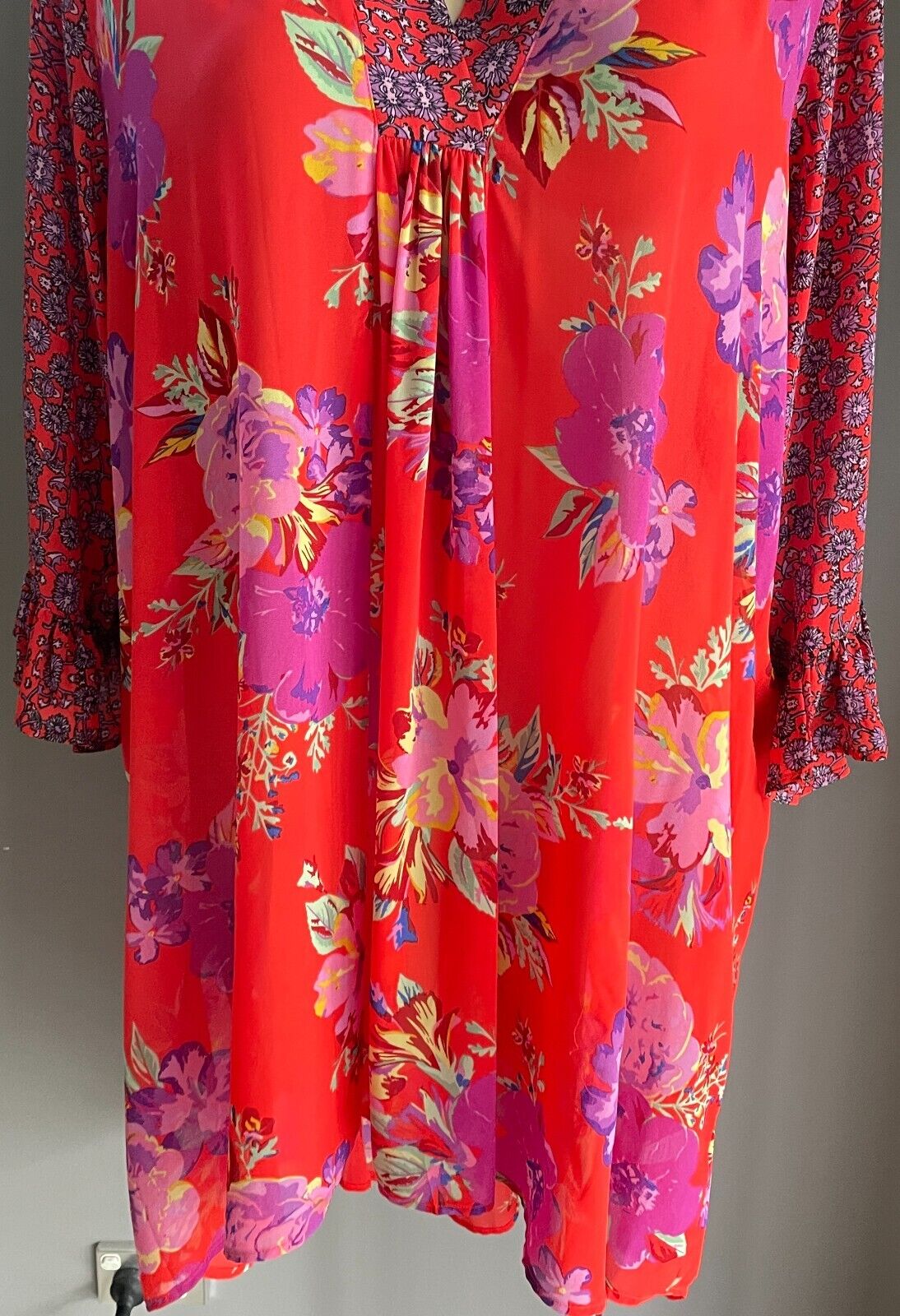 SARA Hi Low Top Bright Orange Floral Print 3/4 Ruffle Sleeve Blouse Plus Size 24