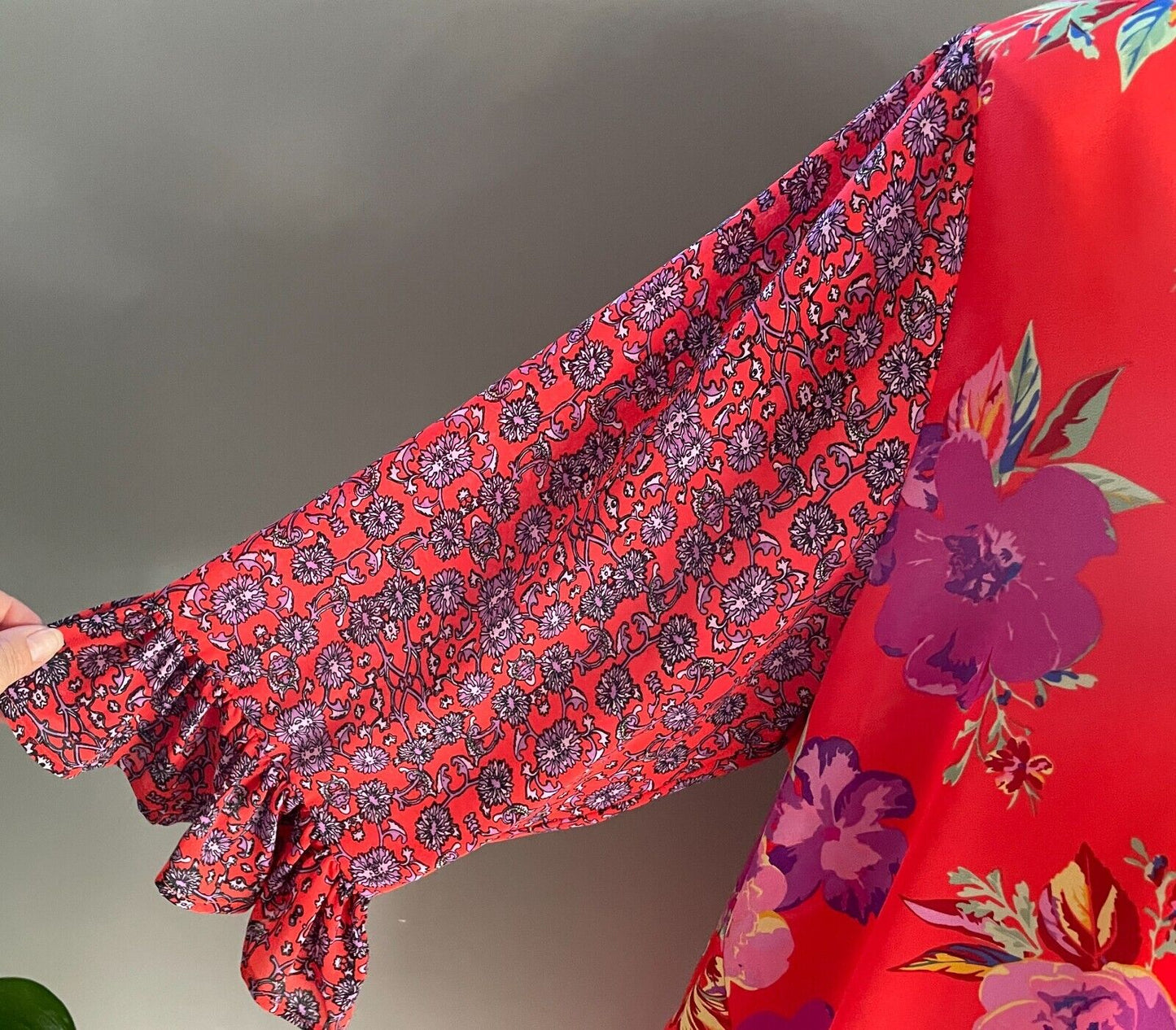 SARA Hi Low Top Bright Orange Floral Print 3/4 Ruffle Sleeve Blouse Plus Size 24